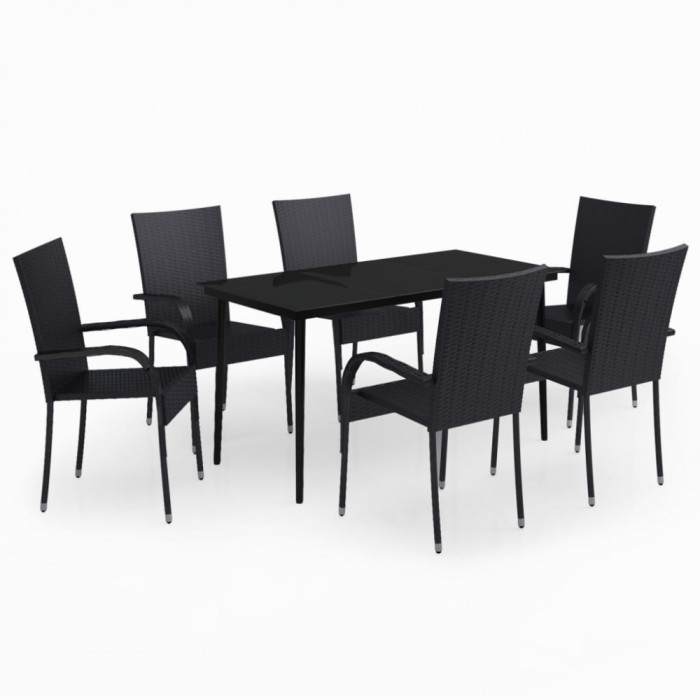 Set de servit masa pentru gradina, 7 piese, negru