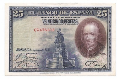 Spania 25 Pesetas 1928 - Pedro Calderon, (C7476618) P-74 foto