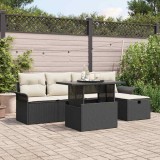 Set Canapea Gradina 6 Piese Poliratan Negru vidaXL, Perne Incluse, Exterior, 5 Locuri