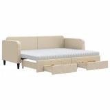 Cumpara ieftin Pat de zi cu extensie si sertare, crem, 80x200 cm, textil
