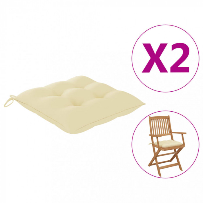Perne de scaun, 2 buc., alb crem, 40 x 40 x 7 cm, textil