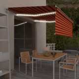 VidaXL Copertină automată cu stor&amp;senzor v&acirc;nt&amp;LED portocaliu&amp;maro 4x3m