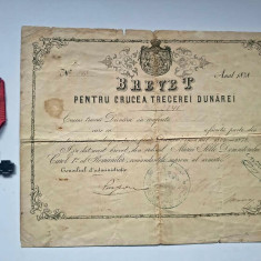 Brevet + Medalia / Crucea / decoratia Trecerea Dunarii 1877 / 1878 . Foarte rar