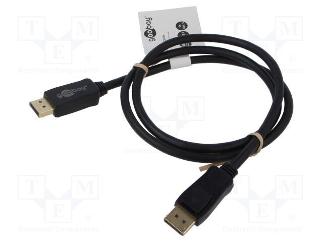Cablu DisplayPort Goobay 1m negru, mufă la ambele capete, versiune 2.1, 8K, 10K, HDMI HDR