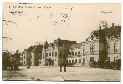 1255 - ORADEA, Railway Station, Romania - old postcard - used - 1928 foto