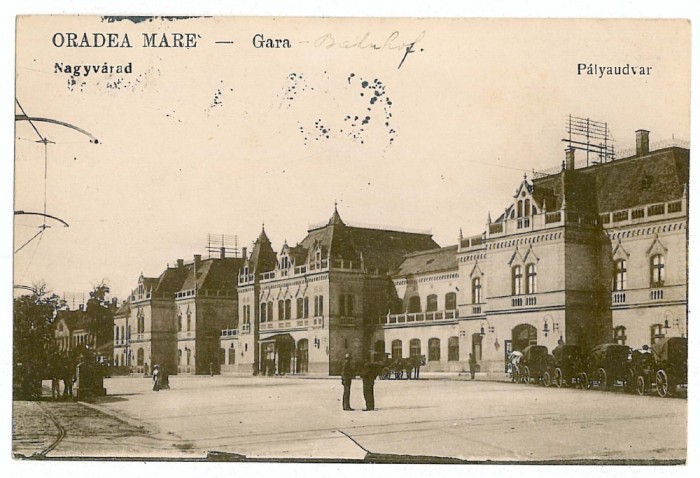 1255 - ORADEA, Railway Station, Romania - old postcard - used - 1928