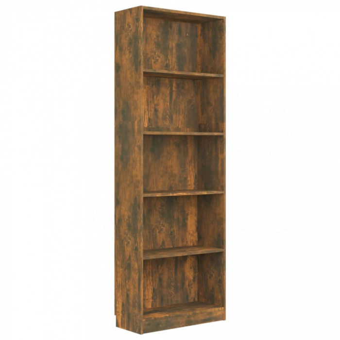 Bibliotecă 5 niveluri stejar fumuriu 60x24x175 cm lemn compozit