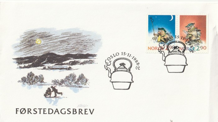 Noapte de iarna,patinaj ,FDC,Norvegia.