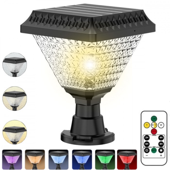 Lumina Solara de Gradina pentru Stalpi / Gard - LED cu 6 culori RGB si 3 moduri de iluminare Neutru/Cald/Rece, Rezistenta la Apa si Intemperii IP65, P