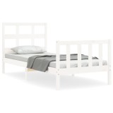 Cadru Pat Single Mic Alb Lemn Masiv 75x190 cm Tăblie Somn Bun Robust Durabil