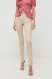 Morgan pantaloni femei, culoarea bej, mulata, high waist