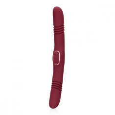 Vibrator Dublu Loveline Thrusting&amp;Vibrating, 30 Moduri Vibratii, Silicon, USB, Rosu, 33 cm