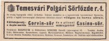 Berarie Timisoara Temesvari Polgari Sorfozde, berea Corvin si Casino ND(1913) decupaj din ziar