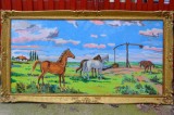 Goblen Vechi, Rama + Sticla, 147x80cm (Exterior), 132x65cm (Goblen) - Antichitate 40-50 Ani