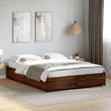 VidaXL Cadru de pat, stejar maro, 140x200 cm, lemn prelucrat și metal