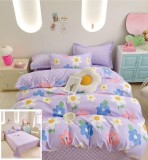 Cumpara ieftin Lenjerie Pat Daria Sf066, Bumbac, 4 Piese, Fara Elastic, Imprimeu, Lila