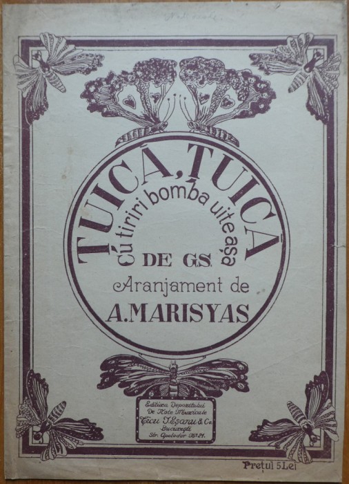 Partitura Tuca, tuica cu tiribomba uite asa, de A. Marisyas, interbelica