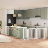 vidaXL Poartă c&acirc;ini pliabilă cu ușă, 9 panouri, alb, 450 cm, lemn plop