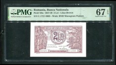 q084 BANCNOTA 2 LEI 1938 NECIRCULATA UNC GRADATA PMG 67 EPQ
