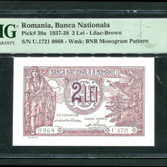 q084 BANCNOTA 2 LEI 1938 NECIRCULATA UNC GRADATA PMG 67 EPQ