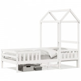 VidaXL Cadru de pat cu acoperiș, alb, 90x200 cm, lemn masiv de pin
