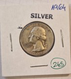 245 Statele Unite, United States, America, 25 Cents 1964, KM#164, argint 900, America de Nord