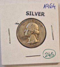 245 Statele Unite, United States, America, 25 Cents 1964, KM#164, argint 900