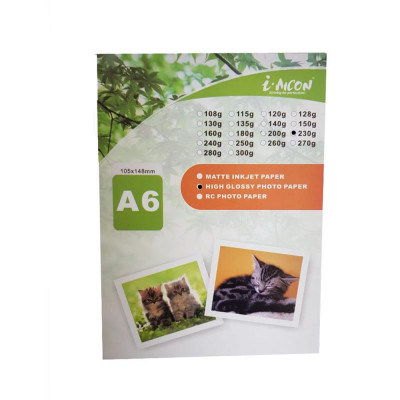 Set 20 Hartii Foto Glossy A6 i-Aicon, 230 g/m2, Hartie Foto pentru Imprimanta, Hartii Foto pentru Imprimanta, Set Hartii Foto pentru Imprimanta, Setur foto