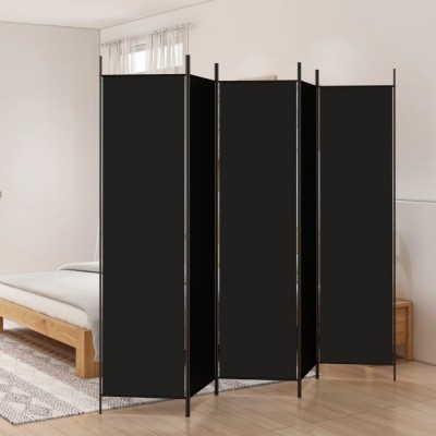 vidaXL Paravan de cameră cu 5 panouri, negru, 250x200 cm, textil foto