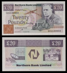 IRLANDA DE NORD █ bancnota █ 20 Pounds █ 1996 P-195c █ NORTHERN BANK LIMITED UNC