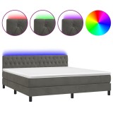 Cumpara ieftin Pat cu arcuri, saltea si LED, gri inchis, 180x200 cm, catifea