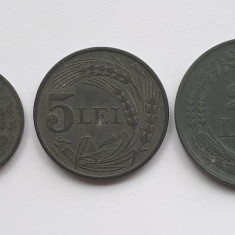 Set 3 monede zinc Romania regat 2 Lei 1941, 5 & 20 Lei 1942
