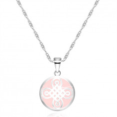 Colier din argint 925 - pandantiv în formă de inel, motiv celtic, fond roz