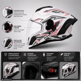 Cumpara ieftin Casca Moto/Scuter Integrala FIXATO Raptor, Protectie UV, Viziera Dubla, Design Sportiv, Alb cu Roz, L 59-60cm