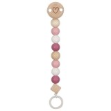Lant din lemn pentru suzeta hearts pastel pink