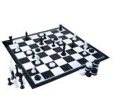 Set joc de societate 2 &icirc;n 1, Șah și Dame EMC ONSHOP&reg;, include tablă pliabilă, 32 piese șah și 24 piese dame, Multicolor