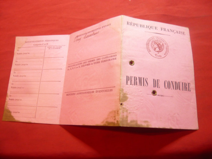 Permis de Conducere Republica Franceza 1965 ( patat cu tus)