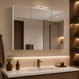 Dulap baie cu oglinda Celine, PAL, iluminare led, 120 cm, 3 usi, 3 rafturi, soft close, alb