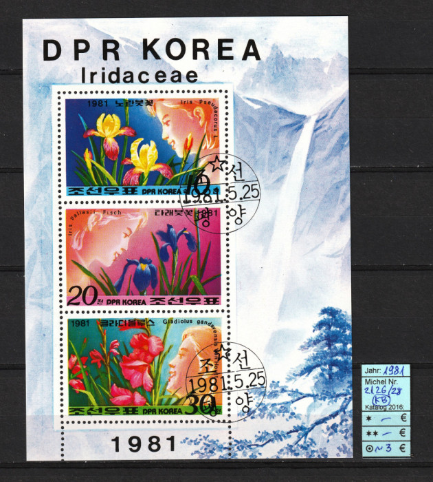 Coreea Nord, 1981 | Flori Iris, St&acirc;njenel - Plante | Bloc / Minisheet | aph
