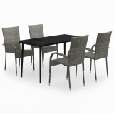 Set de servit masa pentru gradina, 5 piese, gri si negru