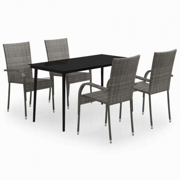 Set de servit masa pentru gradina, 5 piese, gri si negru