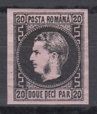 ROMANIA1866 LP 20 c CAROL FAVORITI 20 PARALE NEGRU/ROZ HARTIE SUBTIRE SARNIERA