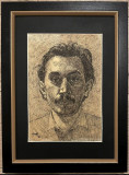 Tablou Leonte Leontin 1996 Grafica in tus Portret de Barbat inramat 25x34cm, Portrete, Cerneala, Realism