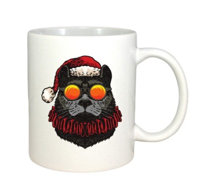 Cana alba personalizata Cat Black Santa, INOVATIX&amp;reg;. 330 ml foto