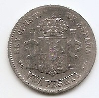 Spania 1 Peseta 1894 - Alfonso XIII (2nd portrait) Argint 5g/835, 22.5 mm KM-702