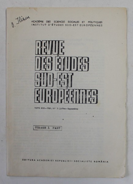 NOTES EN MARGE D &#039;UNE MONOGRAPHIE RECENTE CONCERNANT LA ROMANIE GENOISE par OCTAVIAN ILIESCU , REVUE DES ETUDES SUD - EST EUROPEENNES , TOME XIX - 19