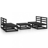 Set mobilier de grădină, 5 piese, negru, lemn masiv de pin