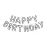 Baloane Folie Happy Birthday Argintiu 43cm - Set 13 Litere, Decor Aniversare Copii/Adulti, Petrecere Motive Baloane