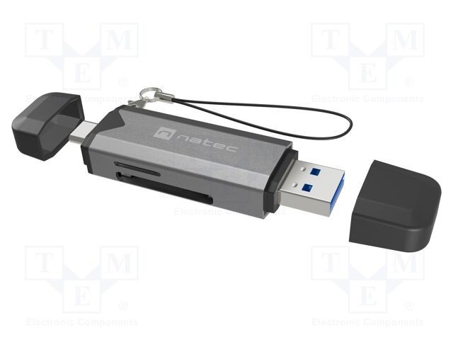 Cititor card memorie USB A și USB C OTG 3.1 NATEC 5Gbps negru-argintiu