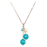 Colier Argint 925 Placat Aur Roz cu Jad Verde Acvatic Cherry, Pandantiv 3cm, Reglabil 40-47cm, Marak&amp;ograve; Made in Italy